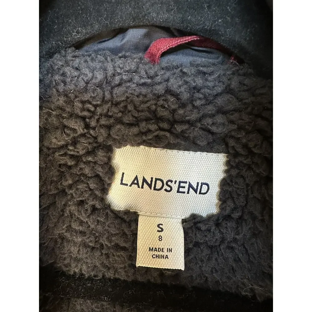 LANDS' END UNISEX READ PLAID VEST W/HOODY SHERPA LINED Size Small PERFECT!